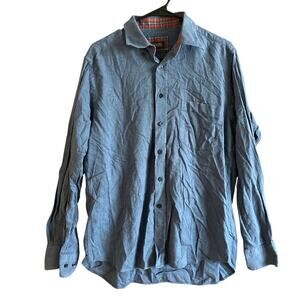 Mirto Mens Shirt Blue Casual Button Down Collared Long Sleeve Cotton Large